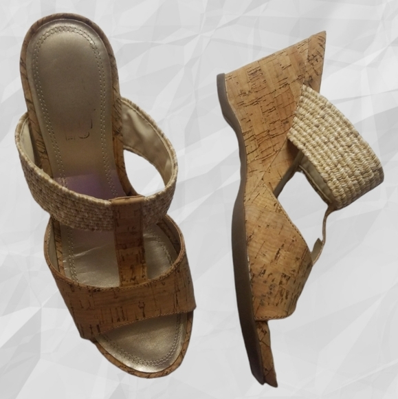 Coach and Four Cork Wedge Heel Sandals Tan 8 - Picture 1 of 9